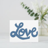 Blauw // LOVE tekst in whimsical cartoon cursive Briefkaart (Staand voorkant)