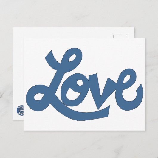 Blauw // LOVE tekst in whimsical cartoon cursive Briefkaart (Voorkant / Achterkant)