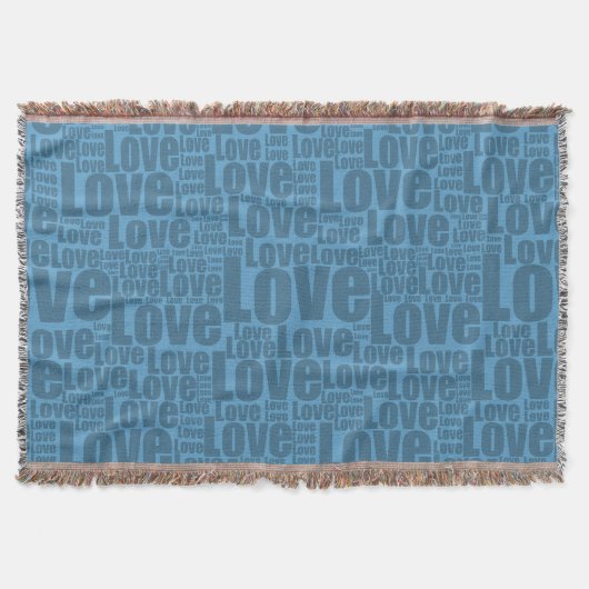 Blauw LOVE Typografie Herhaal patroon Deken (Voorkant)