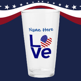 Blauw LOVE USA Hart Vlag Gepersonaliseerd Glas