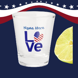 Blauw LOVE USA Hart Vlag Gepersonaliseerd Shot Glas