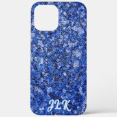 Blauw Lovertje-effect Monogram  Case-Mate iPhone Case (Achterkant)