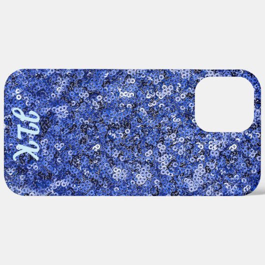 Blauw Lovertje-effect Monogram Case-Mate iPhone Case (Achterkant (horizontaal))