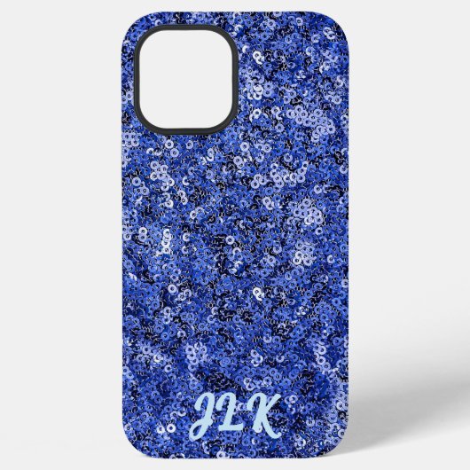 Blauw Lovertje-effect Monogram iPhone Hoesje (Achterkant)