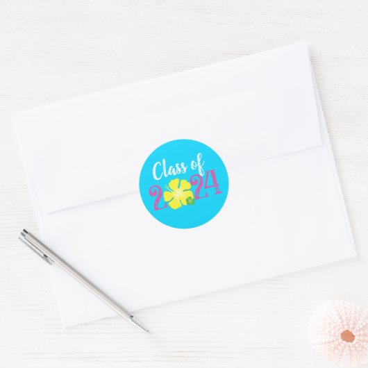 Blauw Luau Tropische Afstudeer Ronde Stickers (Envelop)