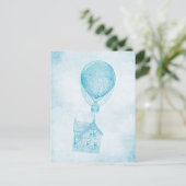  blauw, luchtballon, bewegend katoen briefkaart (Staand voorkant)
