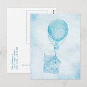  blauw, luchtballon, bewegend katoen briefkaart (Voorkant / Achterkant)
