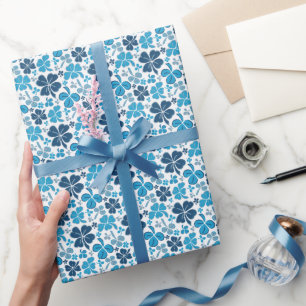 Blauw Lucky Shamrocks Klaver St. Patrick`s Dag Cadeaupapier