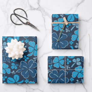 Blauw Lucky Shamrocks Klaver St. Patrick`s Dag Inpakpapier Vel