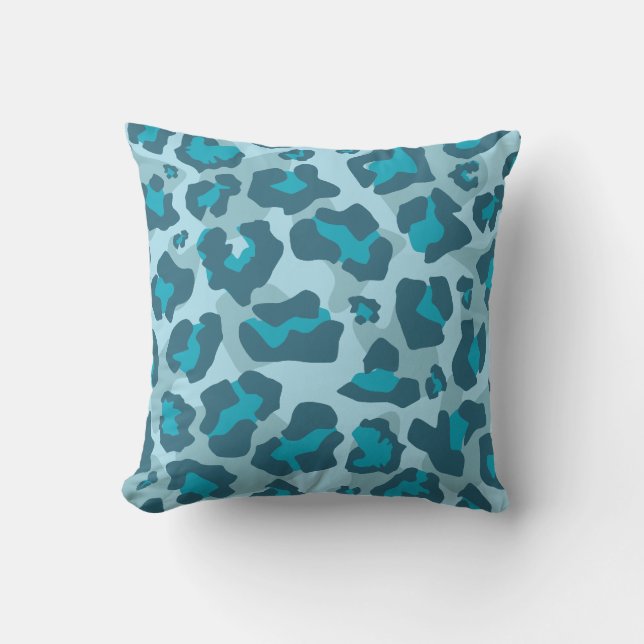 Blauw luipaard dierenprint patroon kussen (Voorkant)