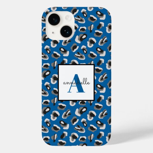 Blauw Luipaard Print Monogram Case-Mate iPhone Case (Achterkant)