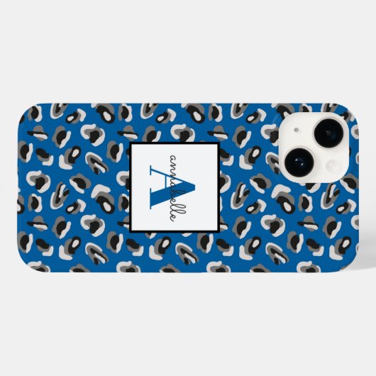 Blauw Luipaard Print Monogram Case-Mate iPhone Case (Achterkant (horizontaal))
