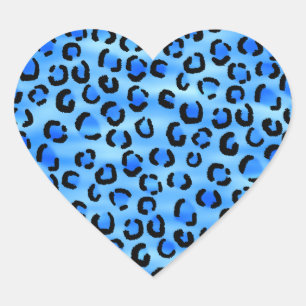 Blauw luipaard print patroon. hart sticker