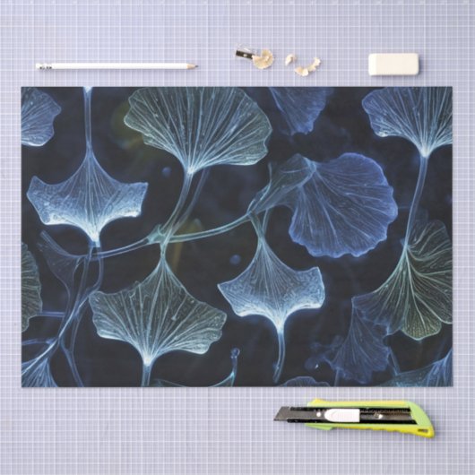 Blauw Luminogram Ginkgo Bladeren Decoupage / Tissuepapier (Craft)