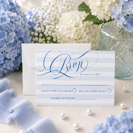 Blauw luxe kalligrafie bruiloft RSVP kaartje