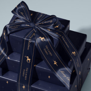 Blauw luxe kerstlint met naam satijnen lint