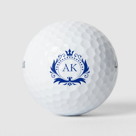 Blauw Luxe Kroon Monogram Golfballen (Voorkant)