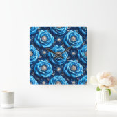 Blauw Luxe Roos Design Modern Vierkante Klok (Huis)