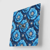 Blauw Luxe Roos Design Modern Vierkante Klok (Hoek)