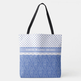 Blauw maagdenpalmpatroon, nep kant, polka stippen tote bag