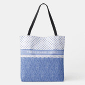 Blauw maagdenpalmpatroon, nep kant, polka stippen tote bag (Achterkant)