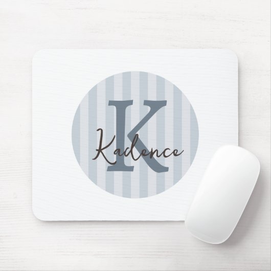 Blauw Maatwerk Gestreept Rond Monogram Muismat (Met muis)