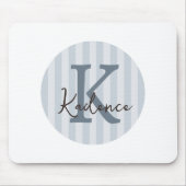 Blauw Maatwerk Gestreept Rond Monogram Muismat (Voorkant)