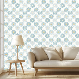 Blauw Madeliefje Bloemmotief Zachte Vintage Stijl Behang