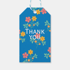 Blauw Madeliefje Vintage Boeket Patroon Bedankt Cadeaulabel