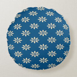 Blauw Madeliefjespatroon Ronde Kussen