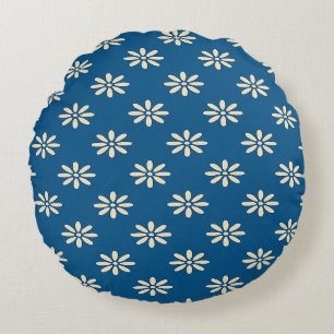 Blauw Madeliefjespatroon Ronde Kussen