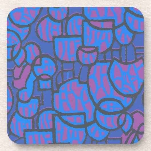 Blauw, magenta Abstract cork-gesteunde Onderzetter (Voorkant)