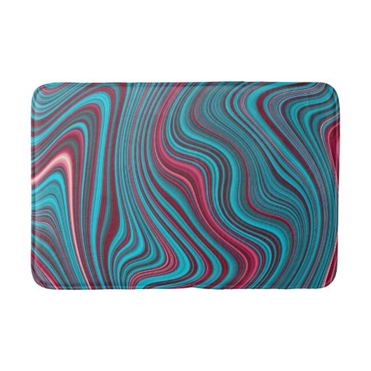 Blauw & Magenta Golvende Marmering Agaat Abstracti Badmat (Voorkant)