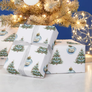 Blauw Magisch Ornament Kerstboom Lichtjes Cadeaupapier