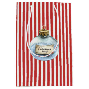 Blauw Magisch Ornament Kerstmis Rode Strepen Medium Cadeauzakje