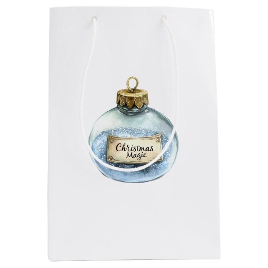 Blauw Magisch Ornament Kerstverlichting Medium Cadeauzakje (Voorkant)