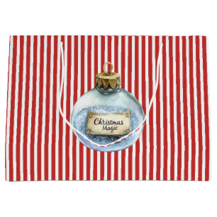 Blauw Magisch Ornament Rode Strepen Kerst Groot Cadeauzakje
