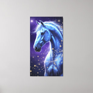 Blauw Magisch Paard Onder Sterrennachtelijke Hemel Canvas Afdruk