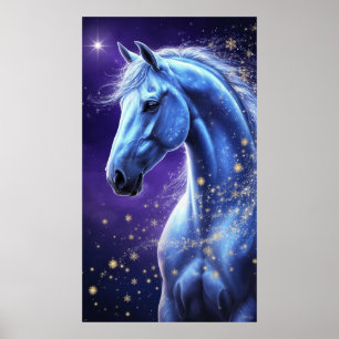Blauw Magisch Paard Onder Sterrennachtelijke Hemel Poster