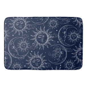 Blauw Magisch Vintage Hemels Zon Maan Sterren Badmat