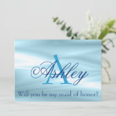 Blauw Maid of Honor Voorstel Monogram Kaart (Staand voorkant)