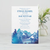 Blauw Majestueuze Berg Aquarel Bar Mitzvah Kaart (Staand voorkant)