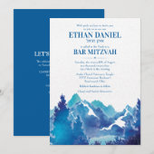 Blauw Majestueuze Berg Aquarel Bar Mitzvah Kaart (Voorkant / Achterkant)