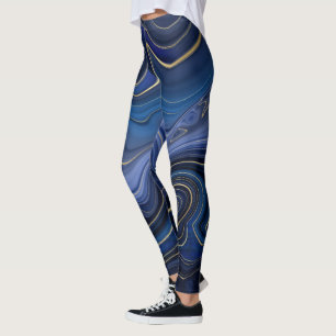 Blauw Malachiet Gouden Accenten Luxe Chic Edelstee Leggings