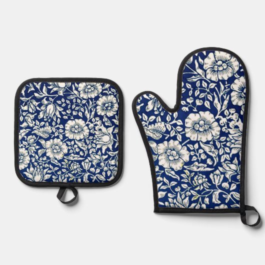 Blauw Mallow patroon door William Morris, Ovenwant & Pannenlap Set (Voorkant)