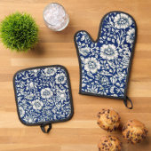 Blauw Mallow patroon door William Morris, Ovenwant & Pannenlap Set (Top down)