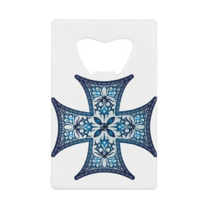 Blauw Maltese kruis Creditkaart Flessenopener