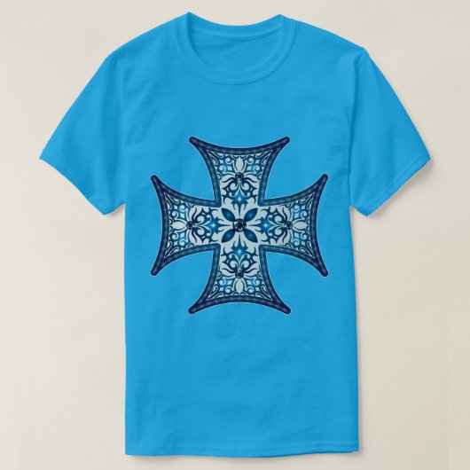 Blauw Maltese kruis T-shirt (Design voorkant)