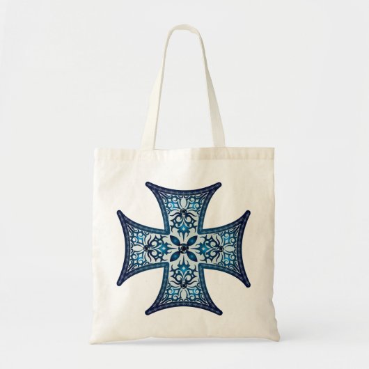Blauw Maltese kruis Tote Bag (Voorkant)