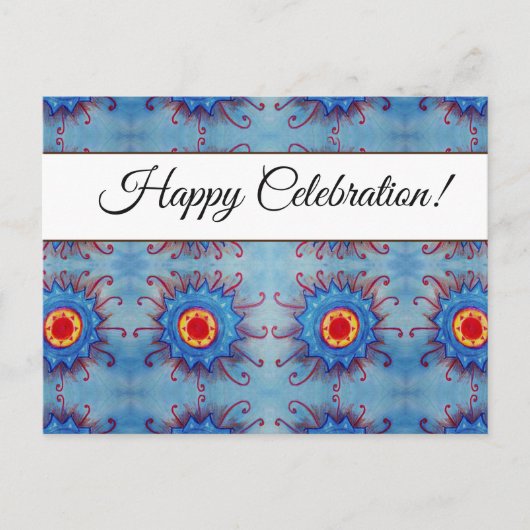 Blauw Mandala Aangepaste Viering Ansichtkaart Uitnodiging Briefkaart (Voorkant)